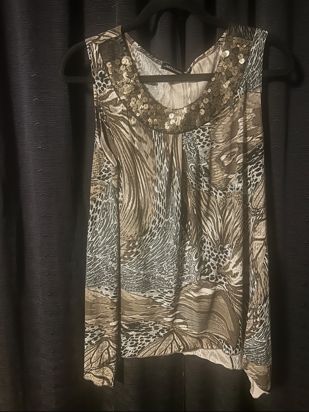 Notations Animal Print Sequin Neckline Tank Top Size L